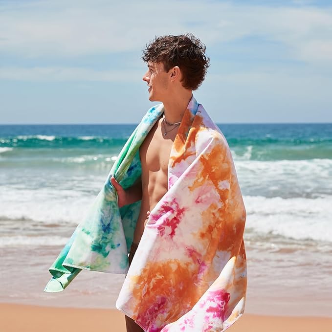 Dock & Bay Beach Towel - Quick Dry, Sand Free - Compact, Lightweight - 100% Recycled - Includes Bag - Sunset Splash - Extra Large (200x90cm, 78x35)