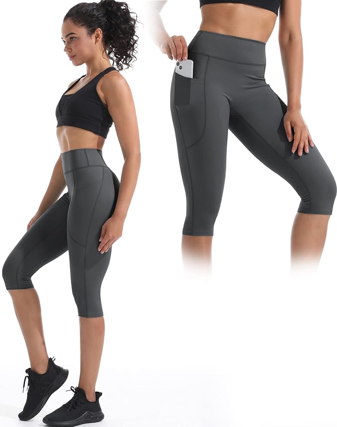 NELEUS Women's Tummy Control High Waist Capri Running Leggings Yoga Pants with Pocket