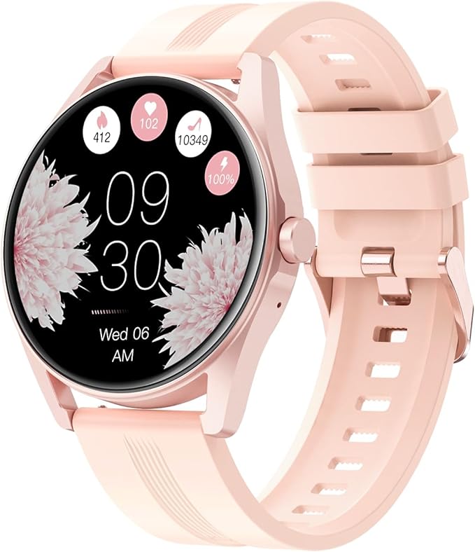 HUAKUA Smart Watches for Women Men (Answer/Make Calls) Compatible with iPhone/Android Phones, Round Smartwatch Digital Watch Fitness Tracker with Heart Rate Monitor Sleep Tracker Waterproof Pink