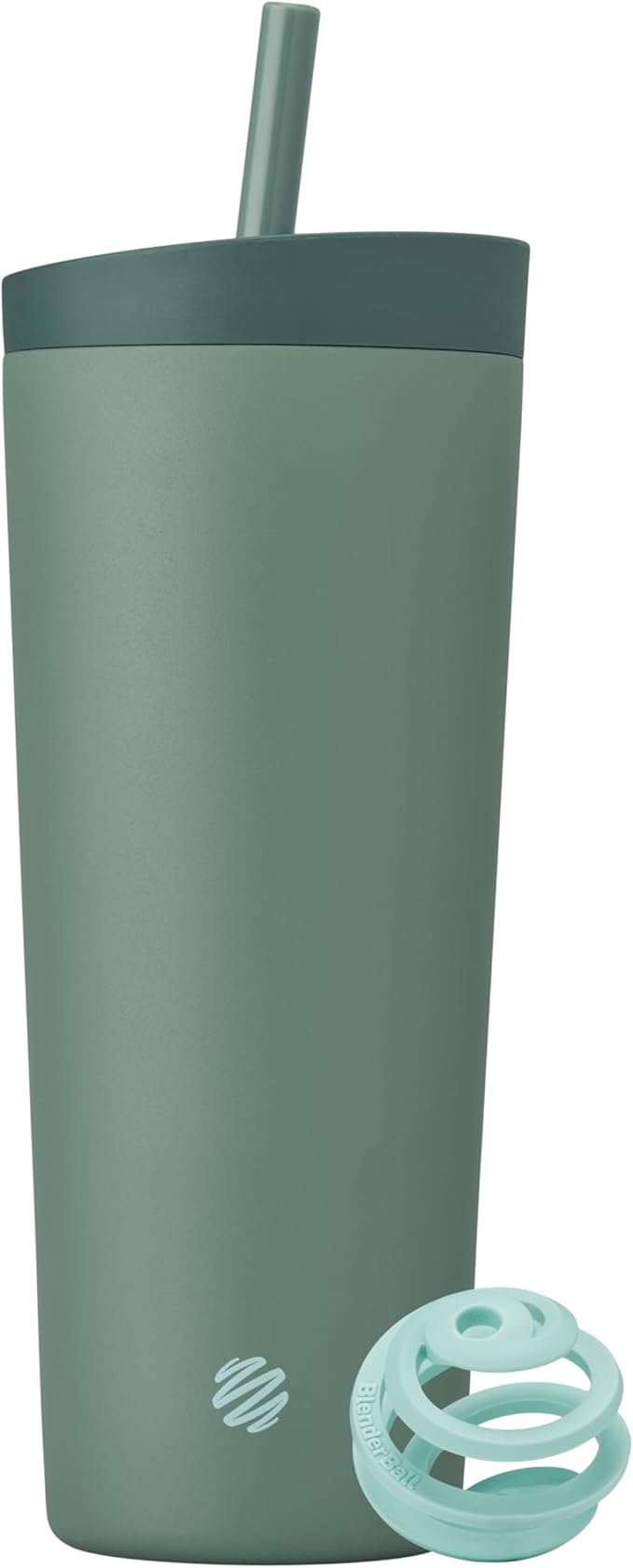 BlenderBottle 2-in-1 Insulated Stainless Steel Shaker Tumbler, Swig Leakproof Lid, Straw, BlenderBall, BPA Free, For Protein Shakes, Smoothies, And Pre Workout, 24 oz, Green (Seaglass)