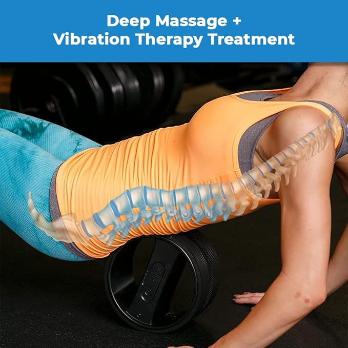 Chirp Wheel Pro Vibrating Massage Roller - 3 Speed Electric Massager for Back Pain Relief & Muscle Therapy, Workout Recovery, Physical Therapy, Yoga Massage | High Density Foam, 8" Black Up to 500 lbs