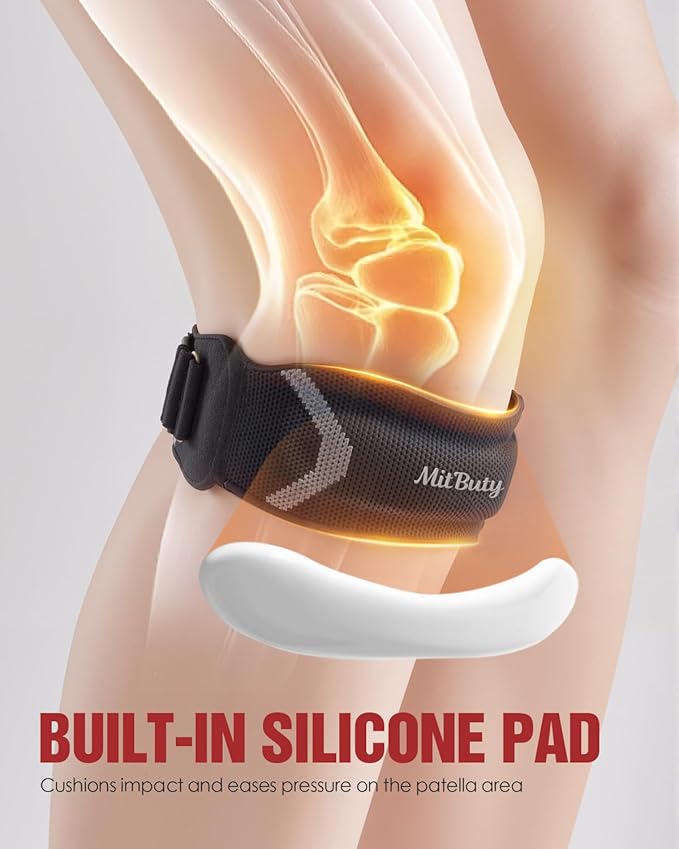 Patellar Tendon Support Strap with Silicone Pad (2 Pack) Adjustable Patella Knee Brace for Men, Women & Youth, Knee Protector Band & Relief Strap for Running, Sports & Daily Activities