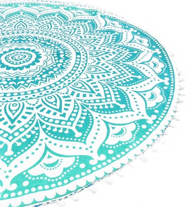 Eyes of India - 32" Green White Round Colorful Floor Patchwork Pillow Cover Meditation Cushion Seating Throw Mandala Hippie Bohemian Accent Boho Chic Dog Bed Indian Handmade Cover ONLY