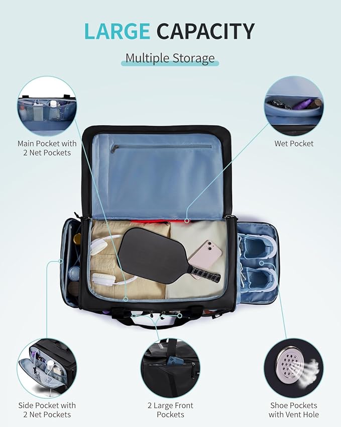 ECOHUB 40L Gym Bag for Women Men Water Resistant Sports Duffle Bag with Shoes Compartment& Wet Pocket, Travel Weekender Camping Backpack