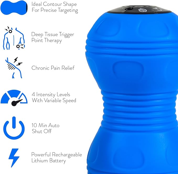 Vibrating Peanut Massage Ball - Deep Tissue Trigger Point Therapy, Myofascial Release - Handheld, Cordless - 4 Intensity Levels - Dual Lacrosse Ball Vibration Massager (Blue)