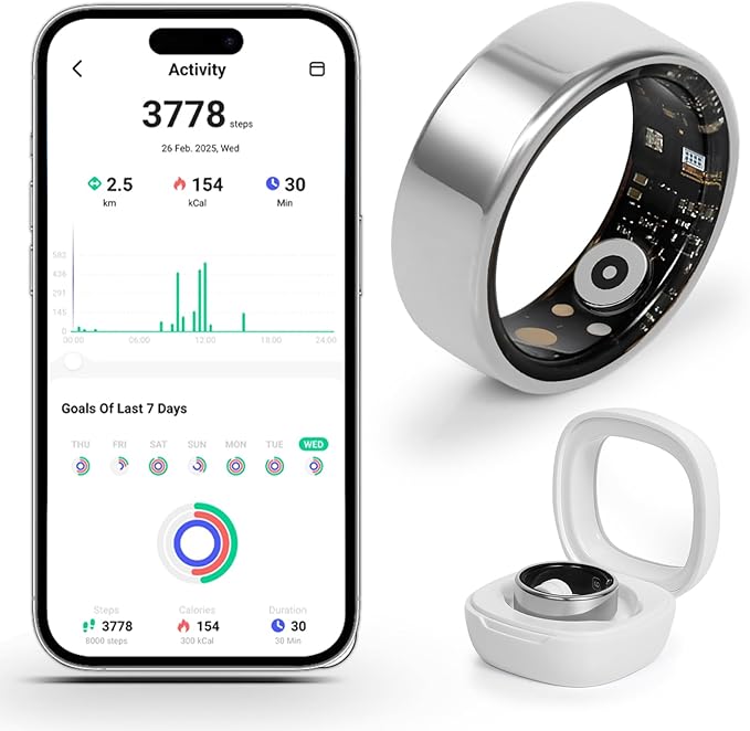 Smart Ring for Women and Men – Fitness & Health Smart Ring with Heart Rate and Sleep Tracking – Waterproof Activity & Wellness Ring Compatible with iPhone and Android