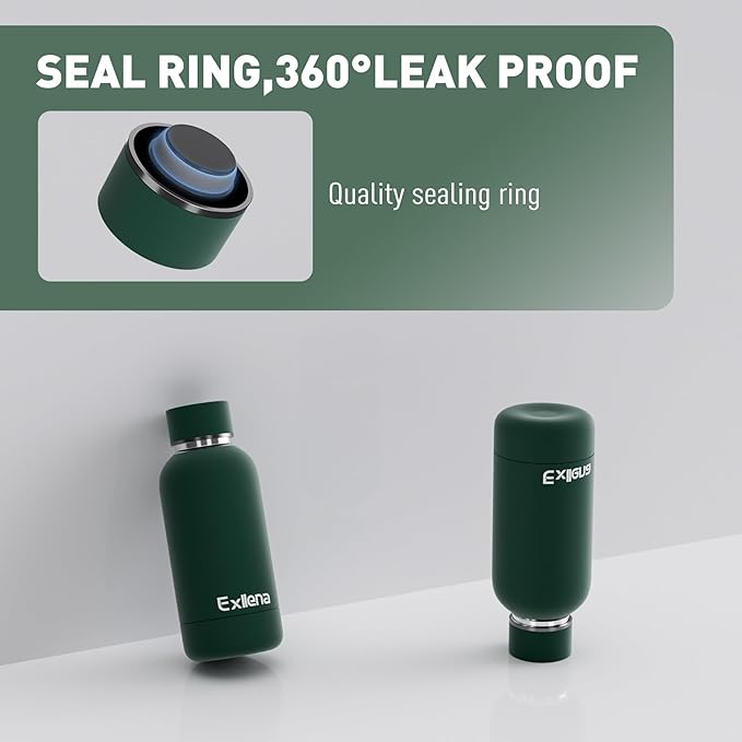 Small Water Bottle 12oz with Clip, Double Wall Stainless Steel Vacuum Small Insulated Water Bottle Keeps Drinks Cold 24 Hrs/Hot 12 Hrs for Kids Handbag School BPA Free (Emerald Green)