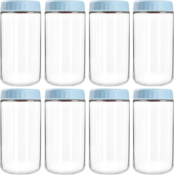 Overnight Oats Containers with Lids, 24oz Glass Jars with Lids 8 pcs, Light Blue, Wide Mouth Mason jars for Salad, Yogurt, Snacks, Meal Prep