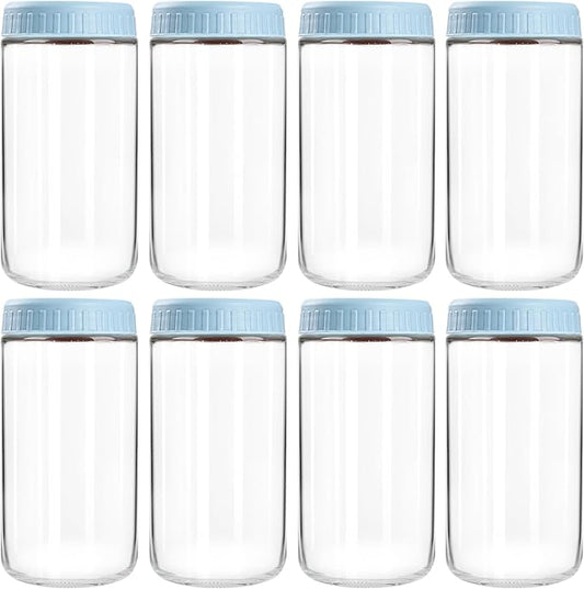 Overnight Oats Containers with Lids, 24oz Glass Jars with Lids 8 pcs, Light Blue, Wide Mouth Mason jars for Salad, Yogurt, Snacks, Meal Prep