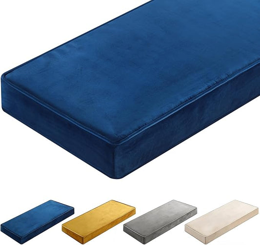 Wenqik Bench Cushions 42x16x4 Inch Window Seat Cushions for Indoor Furniture Velvet Kitchen Dining Bay Seat Tufted Porch Swing Thicken Bench Pad Memory Foam(Royal Blue)