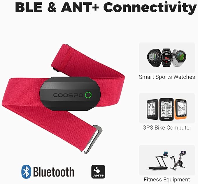 COOSPO Bluetooth Heart Rate Monitor Chest Strap H808S, ANT+ BLE HR Monitor Chest, HRM IP67 Waterproof, 300H Battery Life