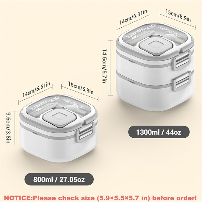 Double-Layer Bento Lunch Box for Kids & Adults with Removable Stainless Steel Dividers,Dressing Container,BPA-Free,Dishwasher Safe - Includes Utensil,(White,Non-Insulated)