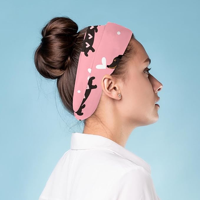 Dachshund Dogs and Hearts Wide Headbands for Women