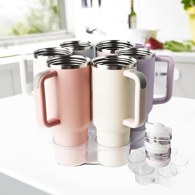 Water Bottle Organizer for Stanley 40oz Tumbler with Handle, Rotating Cup Organizer Holder, Acrylic Water Bottle Storage Rack Compatible for Stanley Cup Accessories for Kitchen Cabinets