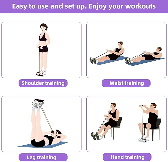 Multi-Function Tension Rope – 4 Tube Resistance Bands with Handles – Sit Up Exercise Equipment Home Gym Tummy Trainer for Men Women