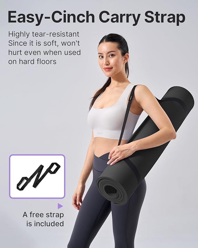 YOTTOY Yoga Mat，Extra Thick Yoga Mat (1/2inch),Professional TPE Exercise Mat,Non-Slip Workout Mat for Yoga, Pilates, Fitness, Barefoot Workouts, Home Gym Studio with Strap