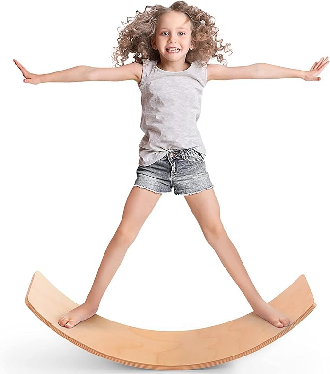 Balance Board Kids, [Natural Wood] Wobble Board for Kids Toddlers, Open Ended Montessori Waldorf Learning Toy, Gifts for 3 4 5 6 7 8 Year Old Boys Girls Kids Birthday & Christmas Stocking Stuffers