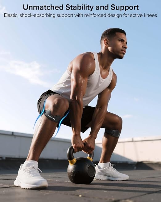 Patellar Tendon Support Strap 2 Pack, Knee Brace Patella Band for Running Hiking Basketball Gym Fitness Tennis Badminton Cycling, Offers Relief from Meniscus Tear and Knee Pain. Black