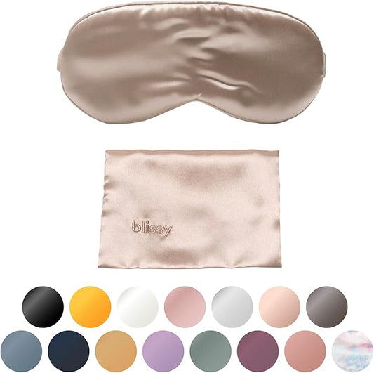 Blissy Silk Sleep Mask - Eye Sleeping Mask for Women & Men for Total Blackout - 100% Pure Mulberry Silk, 22 Momme 6a Fibers - Blindfold Sleep Mask Side Sleeper Eye Cover (Champagne)