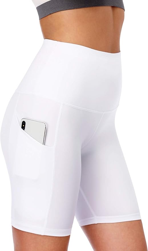 CADMUS Women's High Waist Spandex Yoga Shorts for Bike Running Two Side Pockets