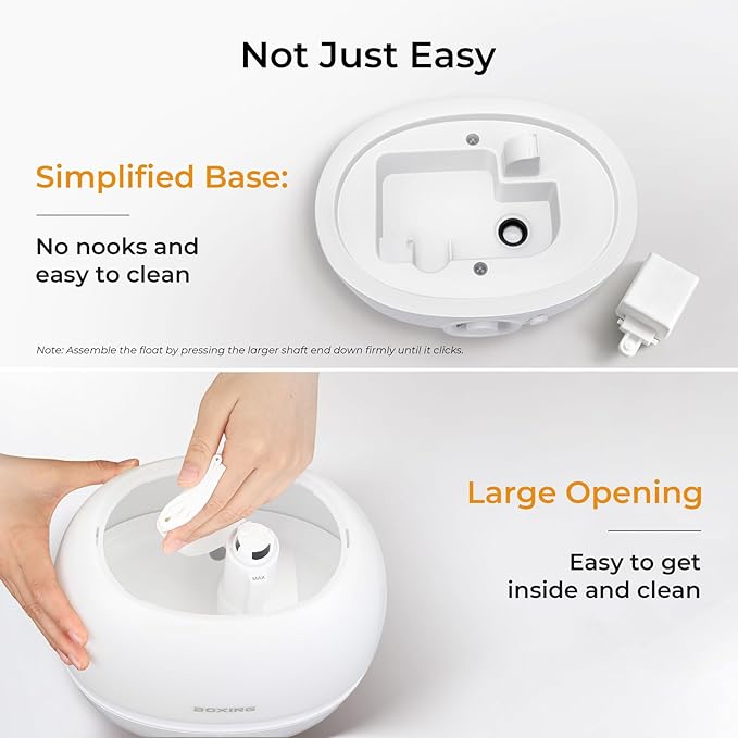BOXING 3L Top Fill Humidifiers for Bedroom Baby, 20dB Quiet Air Humidifier for Large Room & Indoor Plants with Optional Night Light, Cool Mist Diffuser for Home, Essential Oil Tray, BPA-Free,White,30H