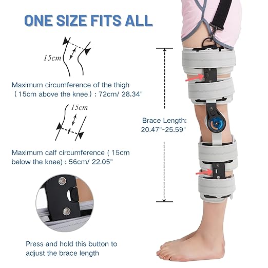 Hinged ROM Knee Brace with Side Stabilizers, Adjustable Post Op Knee Immobilizer for ACL, PCL and MCL Injury, Medical Knee Orthopedic Support, Leg Stabilizer for Man and Women