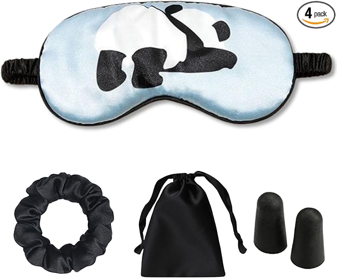 Satin Sleep Eye Mask, Cute Panda Eye Mask for Sleep, Soft Silk Satin Sleeping Mask Blindfold for Women and Men, Blackout Eyeshade Eye Cover Travel Essentials