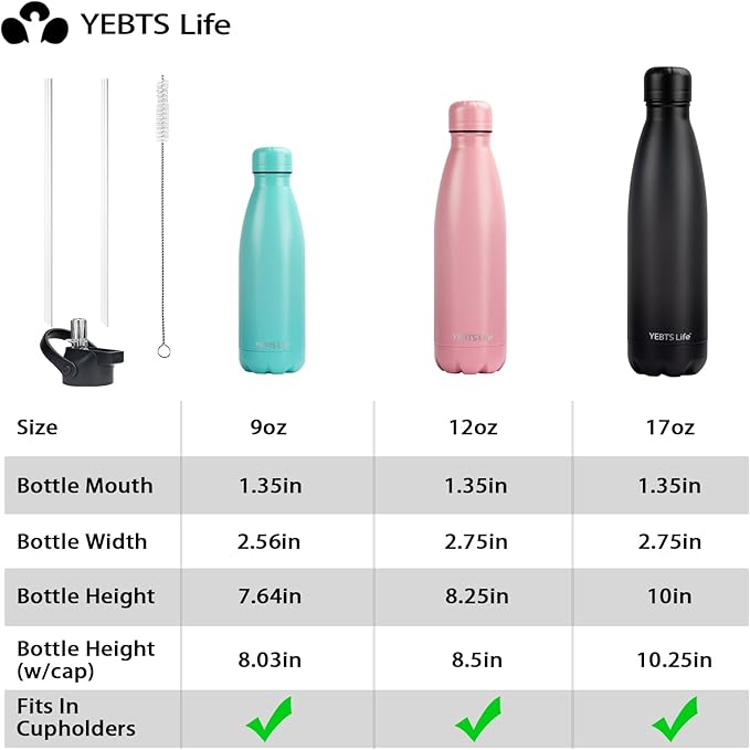 Insulated Water Bottle, 2 Pack-9oz Stainless Steel Water Bottles with straw lid, Metal Sports Water Bottles for Boys,Girls, Double Wall Vacuum BPA-Free Flask for School, Sports (Pink-Green)