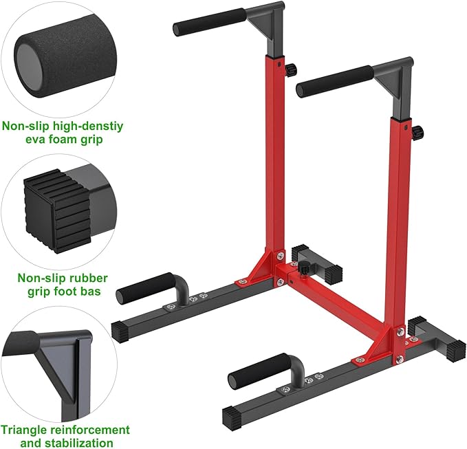 SELEWARE Heavy Duty Dip Bar, Adjustable Width & Height Dip Station Home Gym Fitness Equipment, 800lbs Capacity, Multifunctional Strength Training Dip Stand with Push Up Bar for Tricep Dips, L-Sits