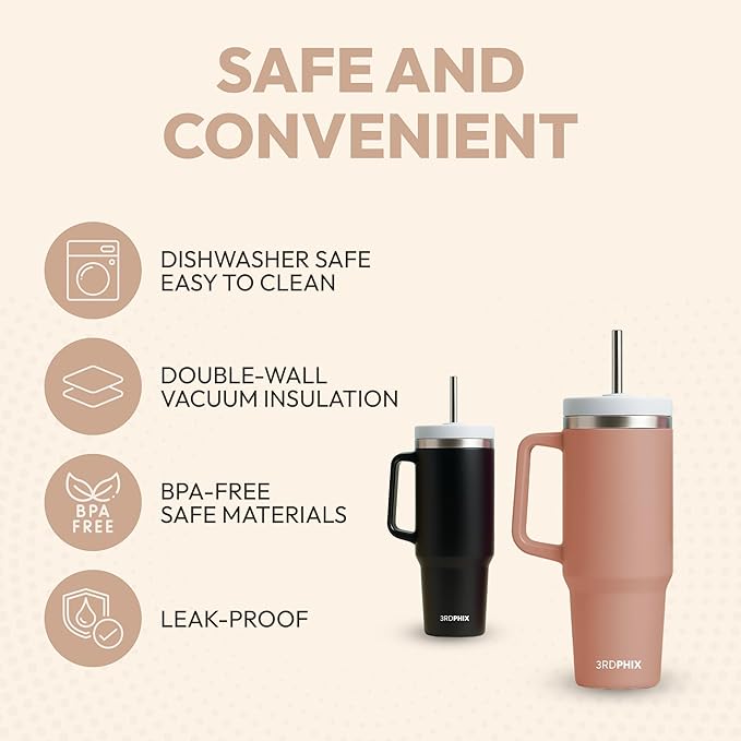 Leakproof, Eco-Friendly Tumbler Bottle – Multi-Use Protein Shaker, Smoothie Cup & Water Bottle – White Marble, Pink, Beige, Black (Black, Pack Of 1)