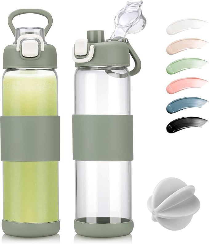 Glass Water Bottle for Protein Mixes 24 oz Protein Shaker Bottles with Whisk Ball Portable Leak Proof Shaker Blender for Fitness BPA Free
