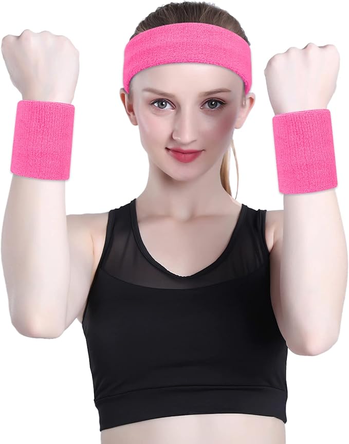 ONUPGO Sweatband Headbands for Men & Women -12PCS Sports Headbands Moisture Wicking Athletic Cotton Terry Cloth Headband for Tennis,Basketball,Football,Gym,Working Out