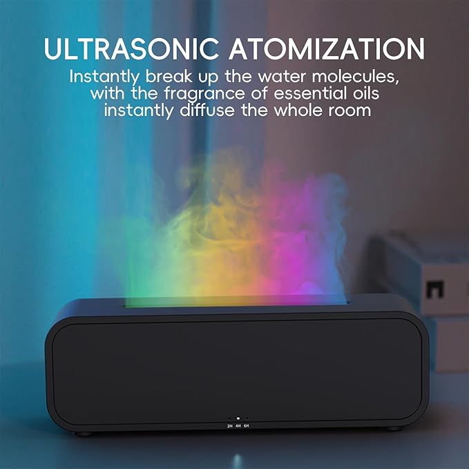 Essential Oil Diffuser, Music Sync Fire Flame Aromatherapy Diffuser, 250ml Cool Mist Humidifier, Scent Aroma Diffuser with 7 Colors Light, Remote Control, Timer & Auto-Off for Home Room (White)