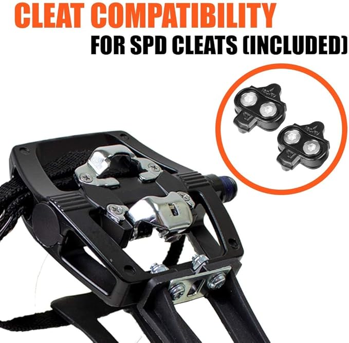 BV Bike Pedals Shimano SPD/Look Delta Compatible 9/16'' with Toe Clips - Peloton Pedals for Regular Shoes - Toe Cages for Peloton Bike - Exercise Bike Pedals - Universal Fit Bicycle Pedal