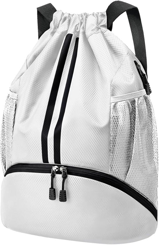 Hoedia Sports Drawstring Backpack - String Swim Gym Bag with Shoes Compartment and Wet Proof Pocket for Women and Men