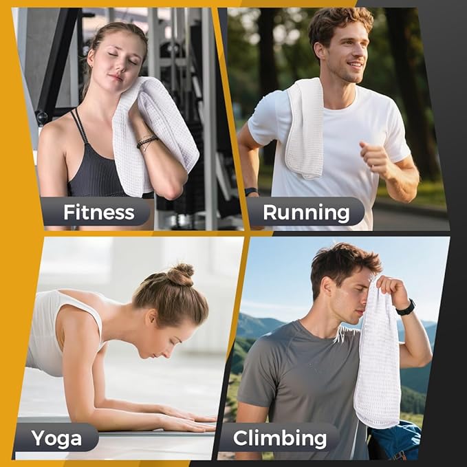 HOMEXCEL 4 Pack Premium Waffle Gym Towels, Ultra Soft Cooling Towels Highly Absorbent and Quick Dry Towel for Gym, Shower, Hotel, Spa and Kitchen, 15 x 25 Inch