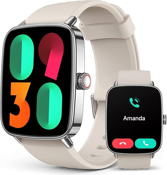 2025 Smart Watches for Women Men, 1.85" AI Voice Smartwatch, 24/7 Heart Rate Monitor, Stress/SpO2/Sleep Tracker, IP68 Waterproof, Weather, 100+ Sports Fitness Tracker for Android iOS Khaki