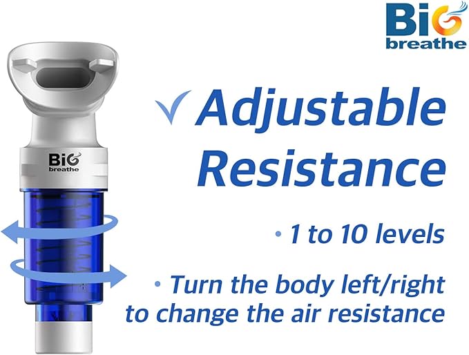 Bigbreathe IMT Middle(Blue) | Inspiratory Muscle Trainer for Amateur Players and Singers, Breathing Exercise Device, Compact and Easy to Clean