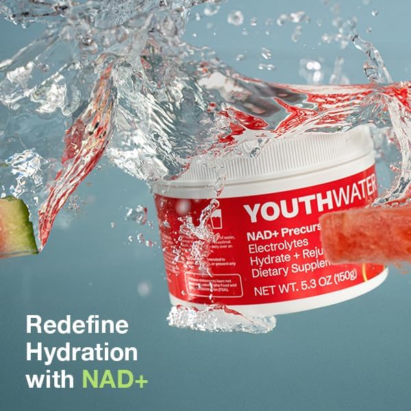 NAD+ Electrolyte Powder - Watermelon Flavor - Cellular Hydration & Healthy Aging Support - Only 5 Calories, No Added Sugar, Non-GMO - Essential Natural Electrolytes & Vitamins - 30 Servings