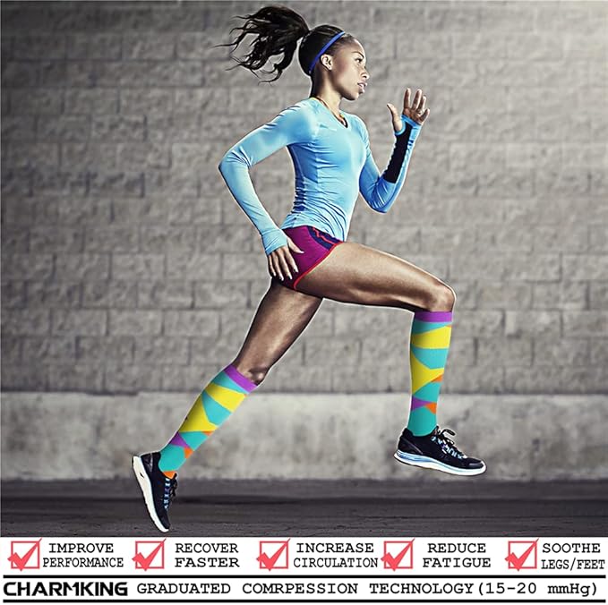 CHARMKING Compression Socks for Women & Men Circulation (8 Pairs) 15-20 mmHg is Best Support for Athletic Running,Hiking
