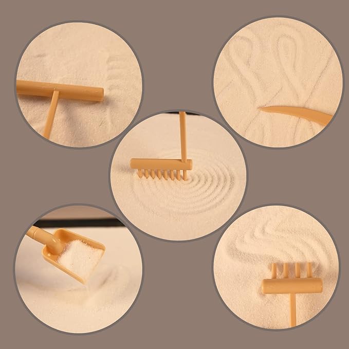 14" x 10" Large Japanese Zen Garden Kit for Desk – Includes 25+ Accessories: Sand Tray, Rake, Trees, Incense Burner, Bridge, Well, Door – Calming Decor Gift for Women, Mindfulness & Stress Relief