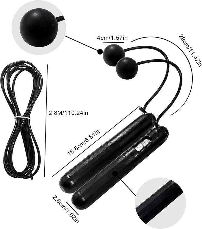 2-in-1 Weighted Jump Rope with Counter - Corded & Cordless Skipping Rope with LCD Display, Adjustable Length Steel Ball Bearings Jumping Rope for Adults Fitness, Home Gym Workout
