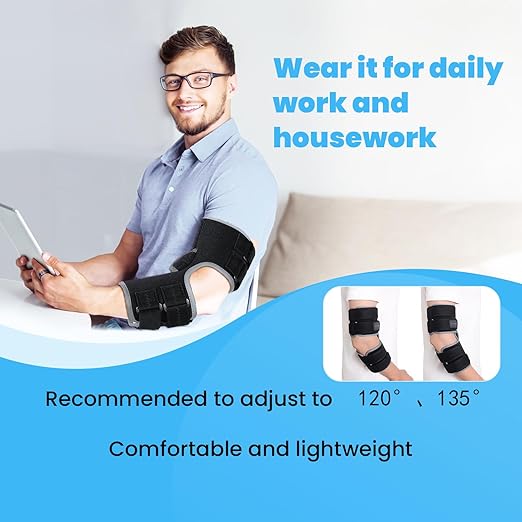 Cubital Tunnel Syndrome Elbow Brace, Ulnar Nerve Entrapment Splint, Elbow Immobilizer for Night Sleeping and Day Working, 4 Angles Adjustable, Fit Women & Men, Right & Left Arm - M
