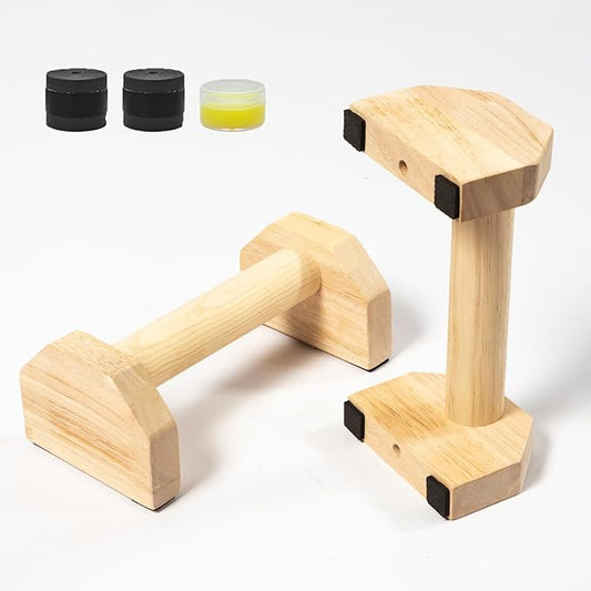Wooden Parallettes Push Up Bars, Anti-Slip Push-Up Handles, Mini Handle Pumps, Dip Station Dip Bar, Handstand Bars for Calisthenics and Fitness（log）