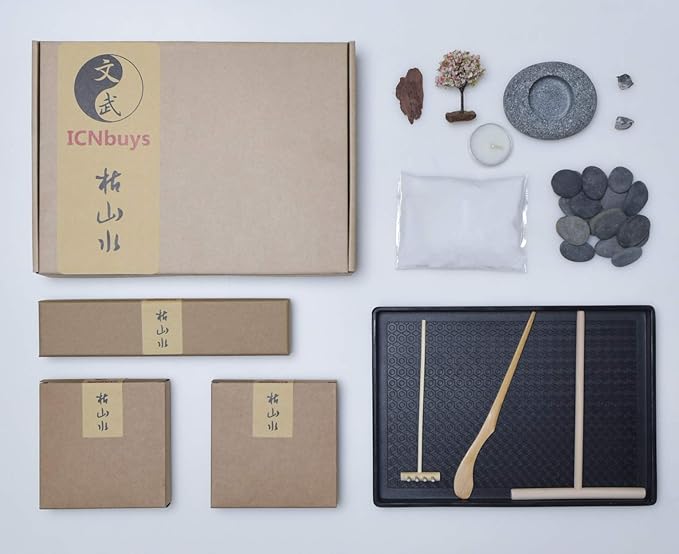 Handmade Zen Garden Pebble Tealight Candle Holder Set Quiet Spring with Free Zen Garden Tools, Sand, Base Tray and Accessories