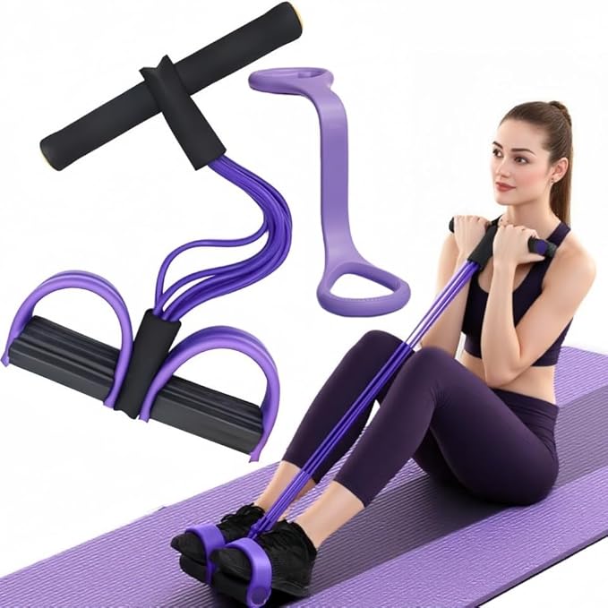 Resistance Bands for Exercise,6-Tube Elastic Yoga Pedal Puller Resistance Band, Natural Latex Tension Rope Fitness Equipment, for Abdomen/Waist/Arm/Leg Stretching Slimming Training (Purple)
