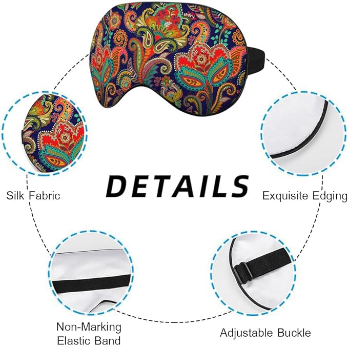 Paisley Floral Eye Mask Sleeping Mask Retro Ornament Boho Ethnic Pattern Sleep Masks Silky Soft Eye Cover for Women Men Shading Blindfold for Air Travel Sleeping
