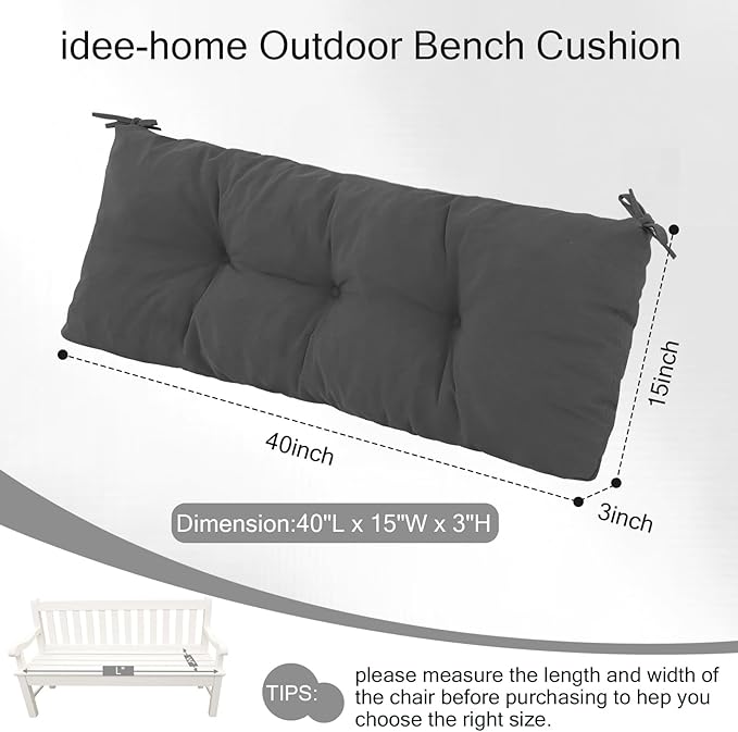 Outdoor Bench Cushion Waterproof, Tufted Bench Seat Cushion 40 x 15 Inch, Patio Wicker Indoor Seat Pads for Outside Garden Patio Balcony