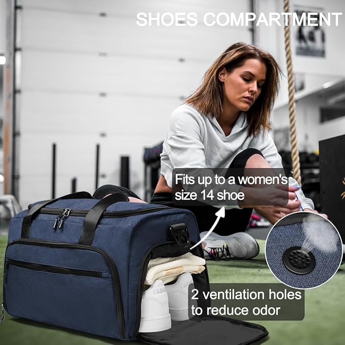 Gym Bag for Men Women, Small Fitness Workout Sports Bag with Wet Pocket & Shoes Compartment, Water Resistant Overnight Weekender Duffel Bag