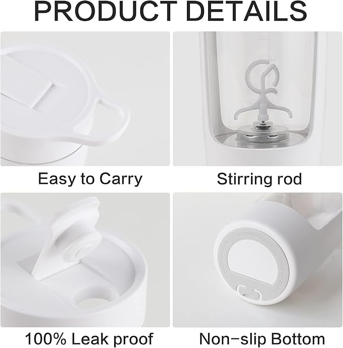 JOTER & LIBEAR Electric Shaker Bottle, Made with Tritan - BPA Free - Portable Mixer Cup/USB Rechargeable Shaker Cups for Protein Shakes and Meal Replacement Shakes, 22 oz (White)